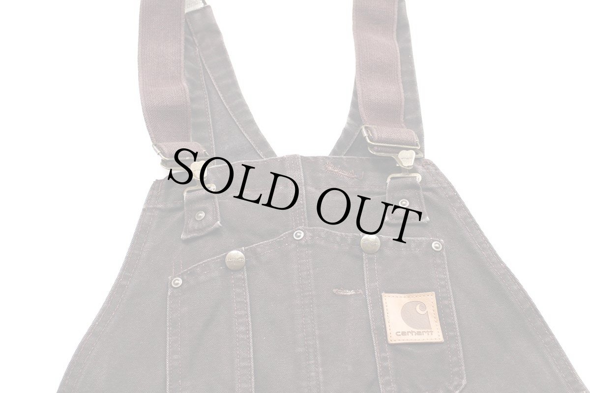 画像5: 00s メキシコ製 carharttカーハート ダック地 ダブルニー オーバーオール ペンキ飛び 焦げ茶 w32 L30 (5)