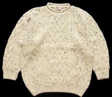 画像1: アイルランド製 The Sweater Shop ロールネック ケーブル編み ネップ入り ウールニット セーター ナチュラル L (1)