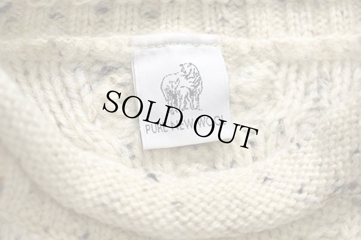 画像4: UNKNOWN ロールネック ケーブル編み ネップ入り ウールニット セーター ナチュラル★フィッシャーマン (4)