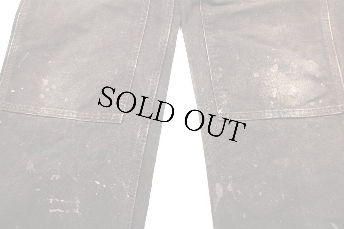 画像7: 00s メキシコ製 carharttカーハート ダック地 ダブルニー オーバーオール ペンキ飛び 焦げ茶 w32 L30 (7)