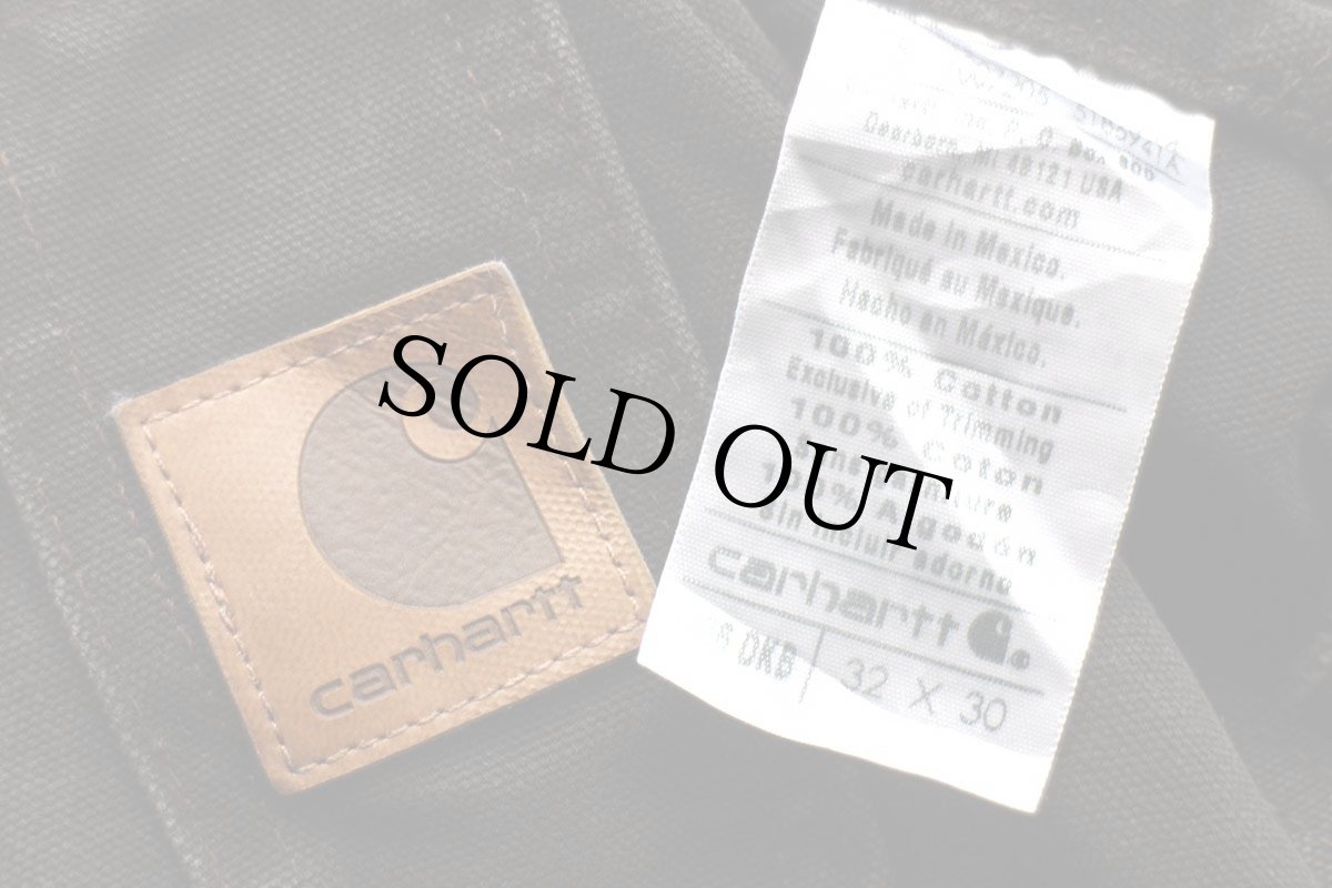 画像4: 00s メキシコ製 carharttカーハート ダック地 ダブルニー オーバーオール ペンキ飛び 焦げ茶 w32 L30 (4)