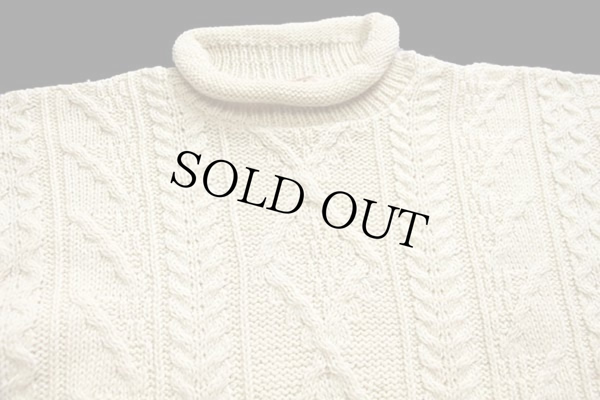 画像3: アイルランド製 Irish Homecraft 羊 刺繍 ロールネック ケーブル編み ウールニット セーター ナチュラル M★フィッシャーマン (3)