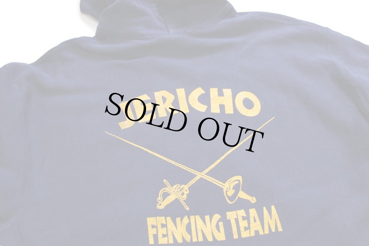 画像4: 90s Leeリー JERICHO FENCING TEAM 両面ひび割れプリント リバースウィーブ スウェットパーカー ナス紺 XL (4)