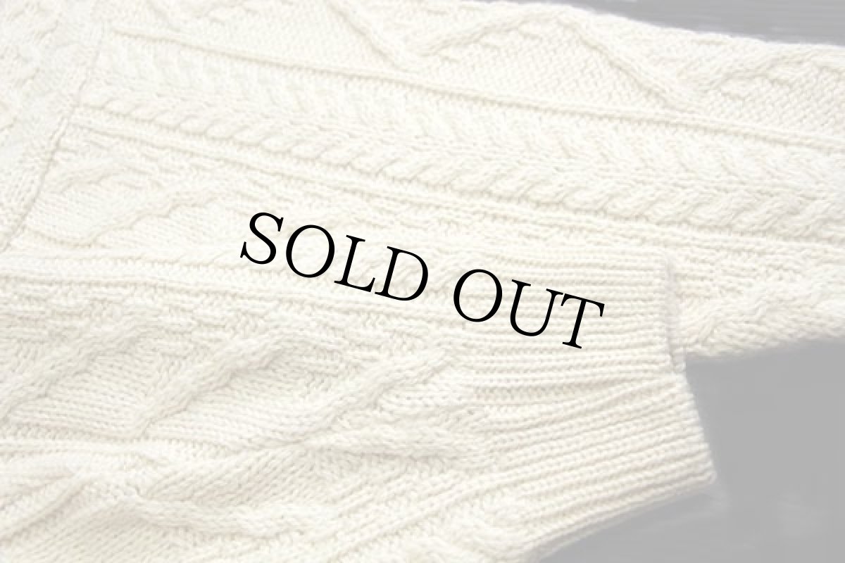 画像6: アイルランド製 Irish Homecraft 羊 刺繍 ロールネック ケーブル編み ウールニット セーター ナチュラル M★フィッシャーマン (6)