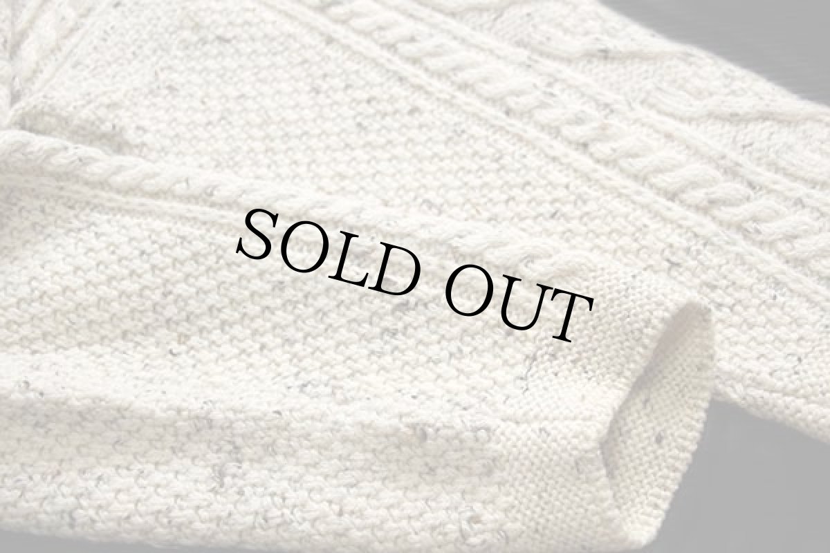 画像6: UNKNOWN ロールネック ケーブル編み ネップ入り ウールニット セーター ナチュラル★フィッシャーマン (6)