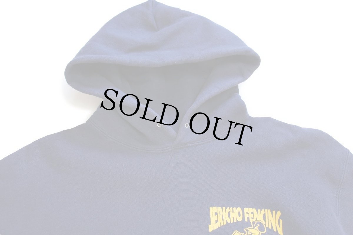 画像3: 90s Leeリー JERICHO FENCING TEAM 両面ひび割れプリント リバースウィーブ スウェットパーカー ナス紺 XL (3)