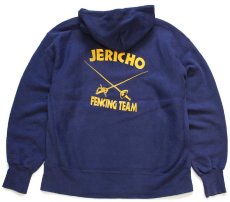 画像2: 90s Leeリー JERICHO FENCING TEAM 両面ひび割れプリント リバースウィーブ スウェットパーカー ナス紺 XL (2)