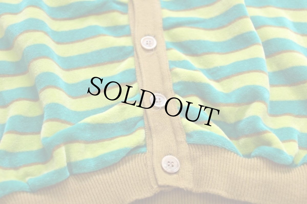 画像5: 90s イタリア製 Della Rovere マルチボーダー コットン×ナイロン ベロア スウェット カーディガン (5)