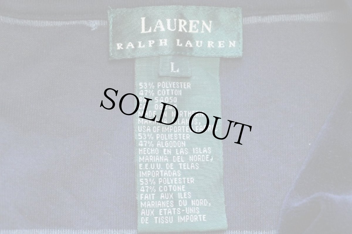 画像4: 00s LAUREN ラルフローレン 太ボーダー ハイネック ハーフジップ ベロア スウェット ネイビー×ブルーグレー L (4)