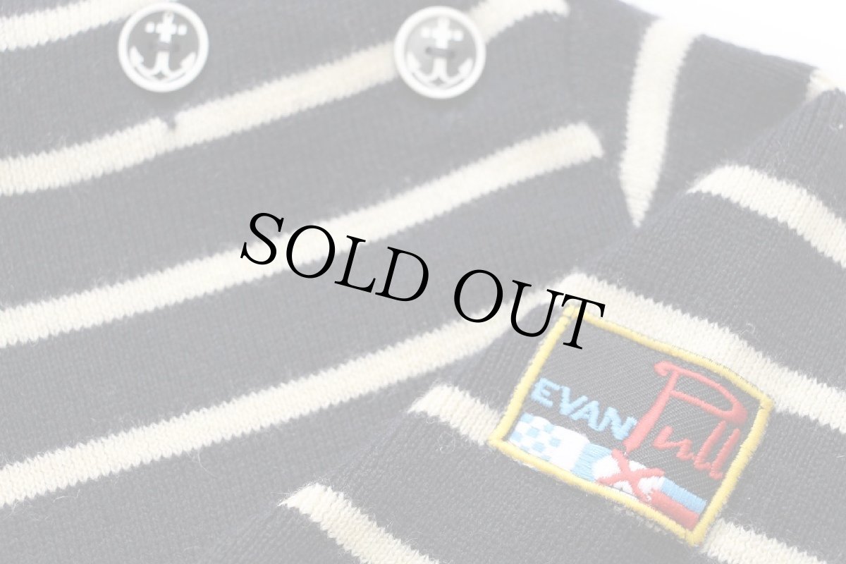 画像5: 70s イタリア製 EVANPull パッチ付き ボーダー モックネック ウールニット マリンセーター ネイビー×ナチュラル L (5)