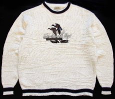 画像1: 90s USA製 STJOHN'SBAY カモ刺繍 編み柄 コットンニット セーター ナチュラル L (1)