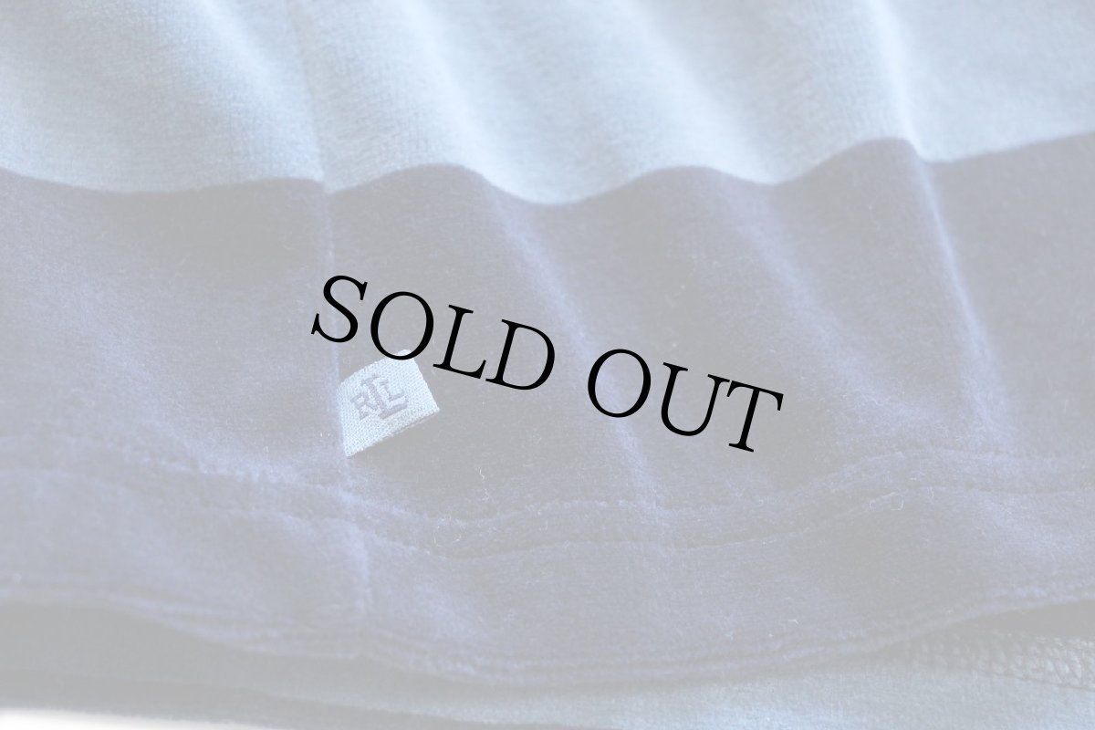 画像5: 00s LAUREN ラルフローレン 太ボーダー ハイネック ハーフジップ ベロア スウェット ネイビー×ブルーグレー L (5)