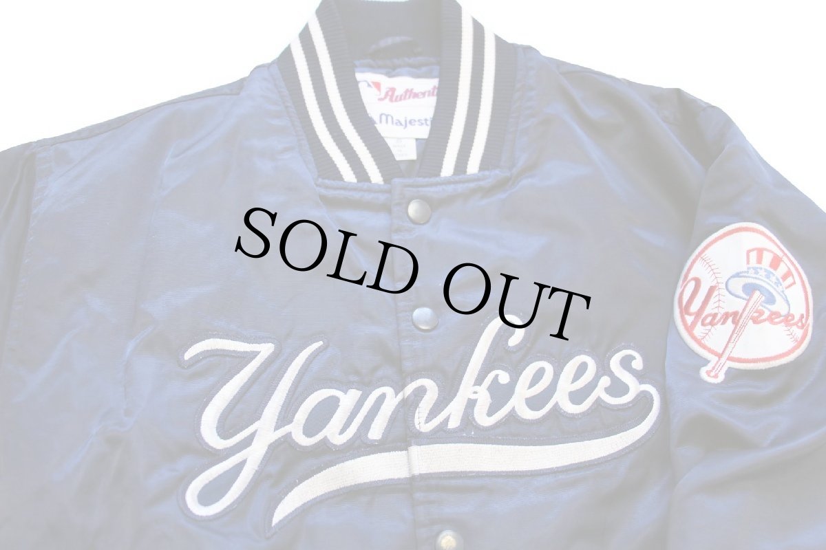 画像3: 90s Majestic MLB New York Yankees ニューヨーク ヤンキース キルティングライナー ナイロンスタジャン 紺 ボーイズS (3)