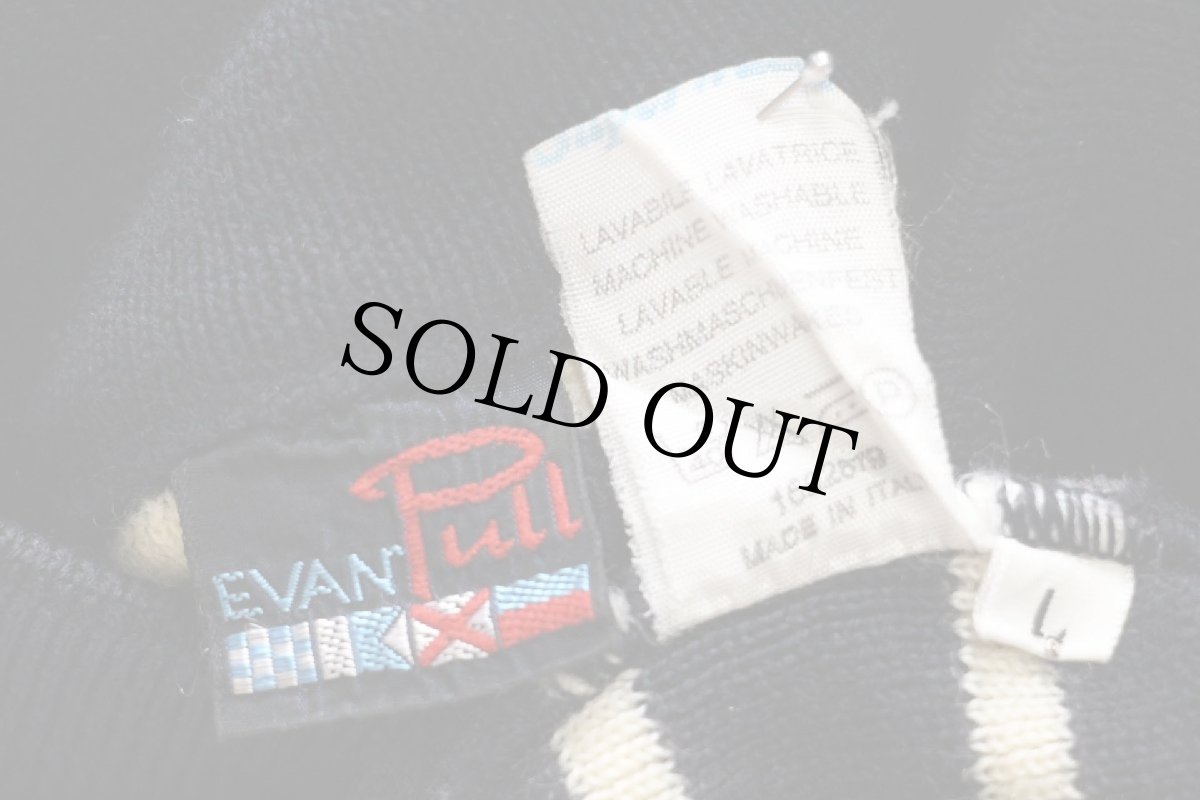 画像4: 70s イタリア製 EVANPull パッチ付き ボーダー モックネック ウールニット マリンセーター ネイビー×ナチュラル L (4)