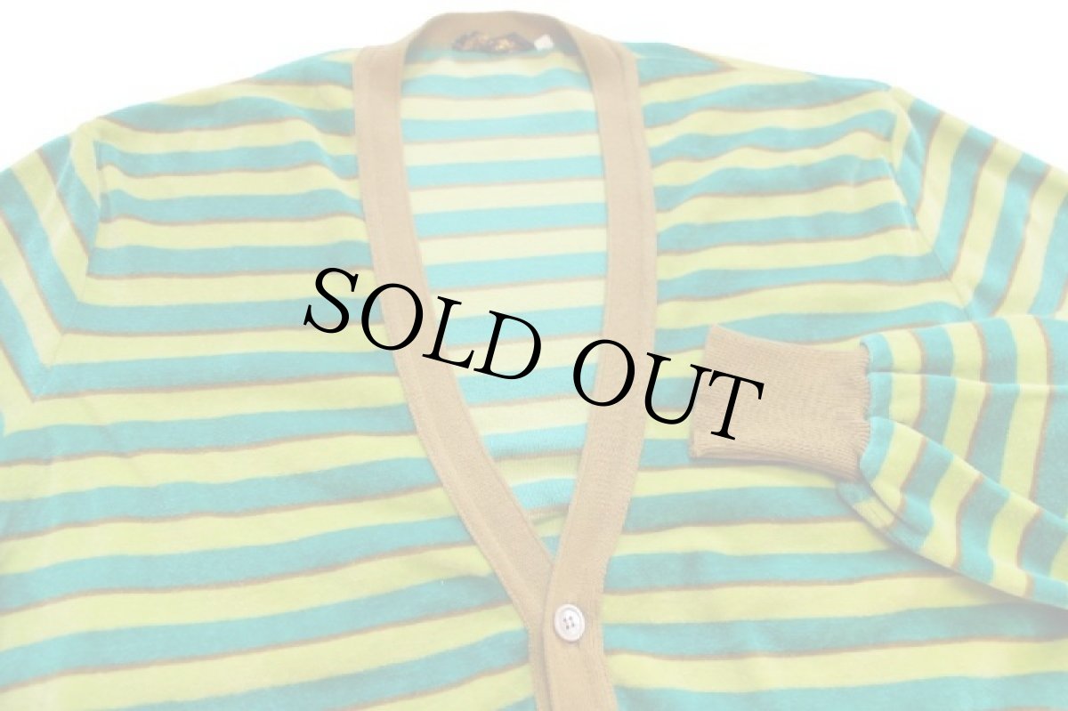 画像3: 90s イタリア製 Della Rovere マルチボーダー コットン×ナイロン ベロア スウェット カーディガン (3)