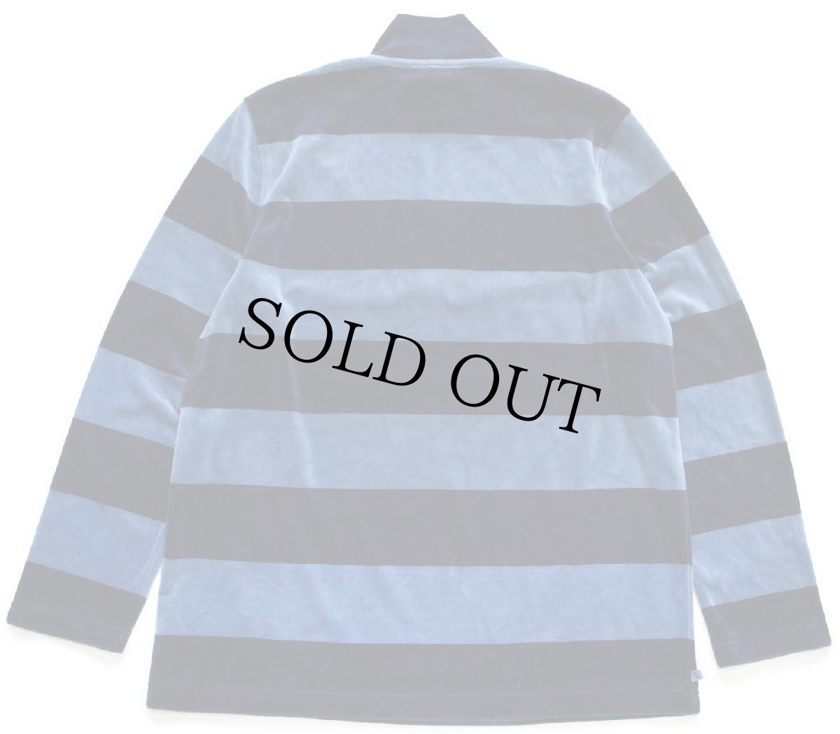 画像2: 00s LAUREN ラルフローレン 太ボーダー ハイネック ハーフジップ ベロア スウェット ネイビー×ブルーグレー L (2)