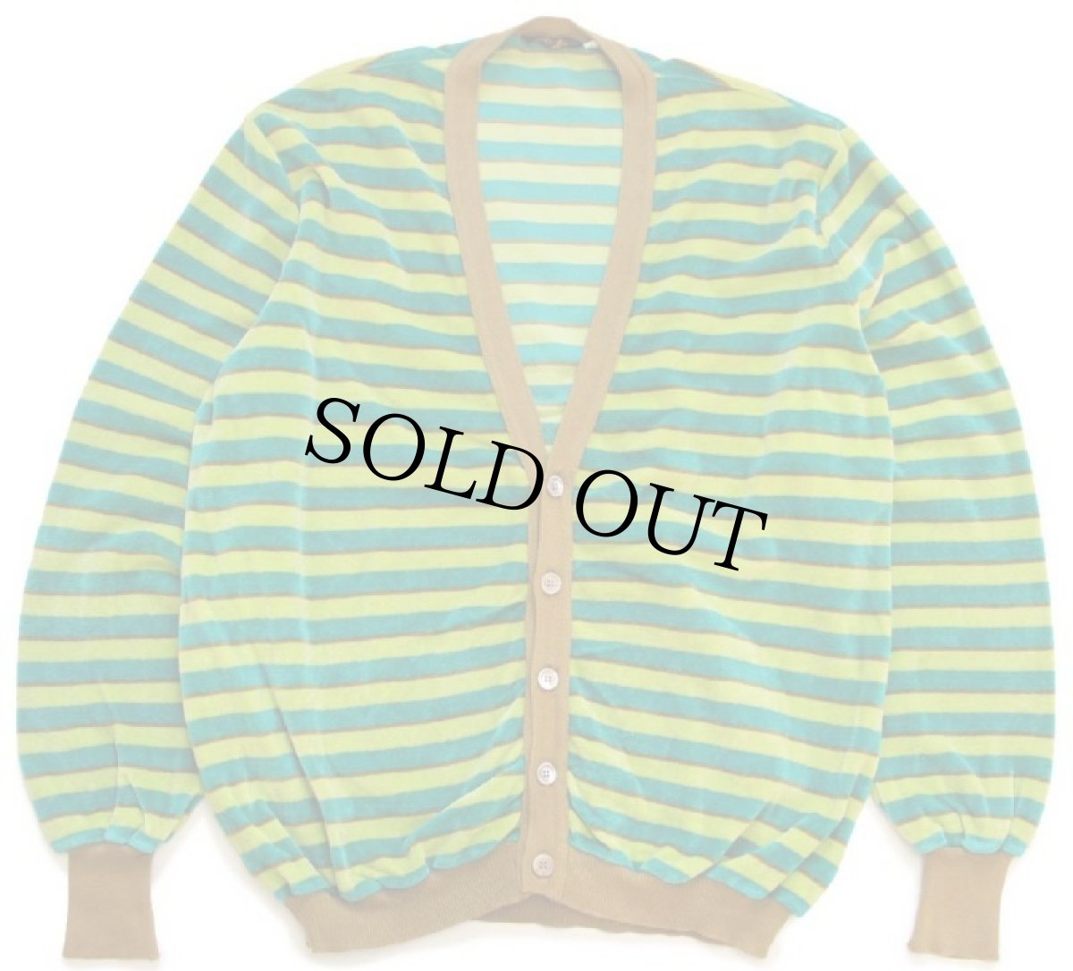 画像1: 90s イタリア製 Della Rovere マルチボーダー コットン×ナイロン ベロア スウェット カーディガン (1)