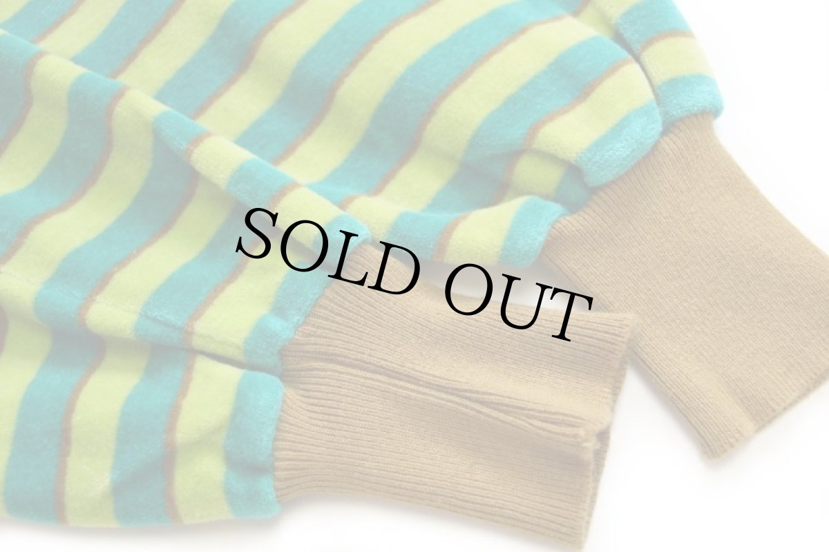 画像6: 90s イタリア製 Della Rovere マルチボーダー コットン×ナイロン ベロア スウェット カーディガン (6)