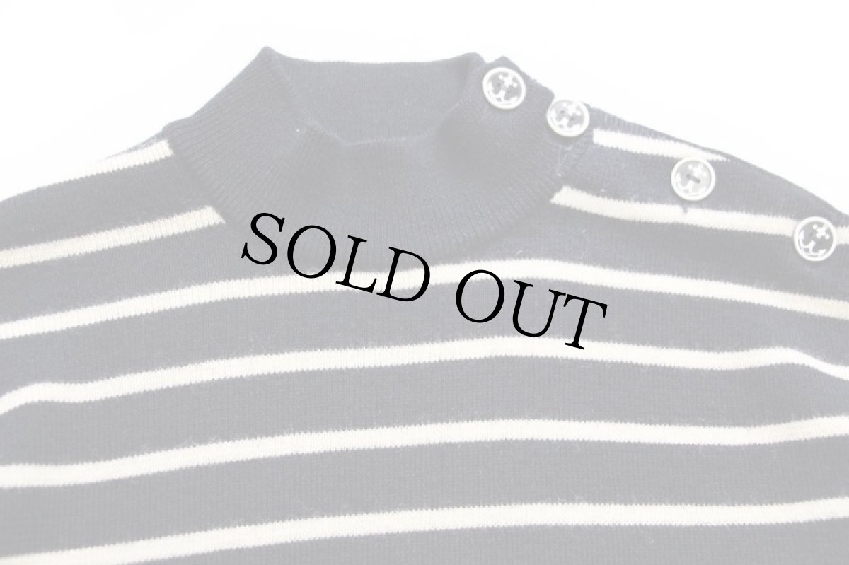 画像3: 70s イタリア製 EVANPull パッチ付き ボーダー モックネック ウールニット マリンセーター ネイビー×ナチュラル L (3)