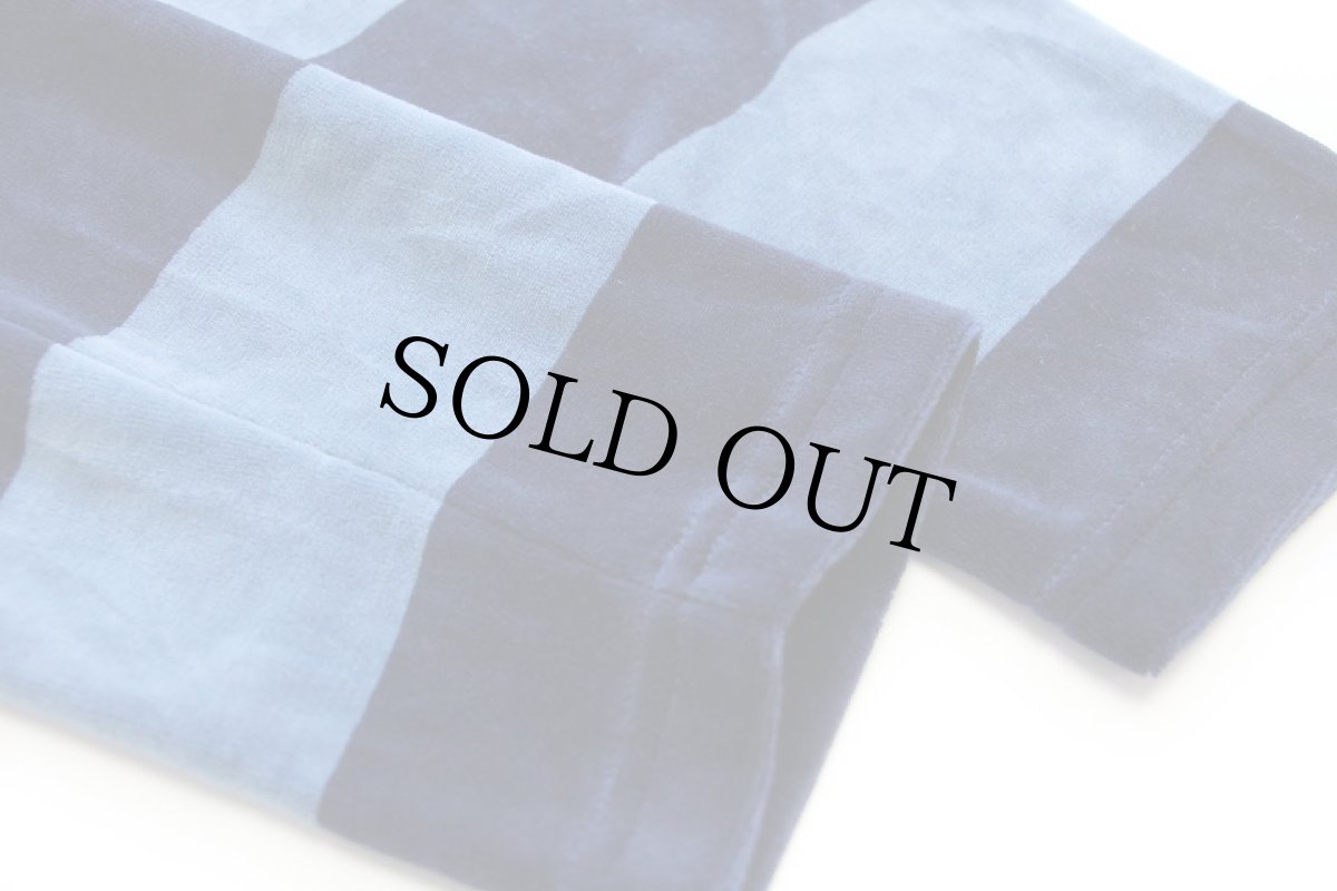 画像6: 00s LAUREN ラルフローレン 太ボーダー ハイネック ハーフジップ ベロア スウェット ネイビー×ブルーグレー L (6)