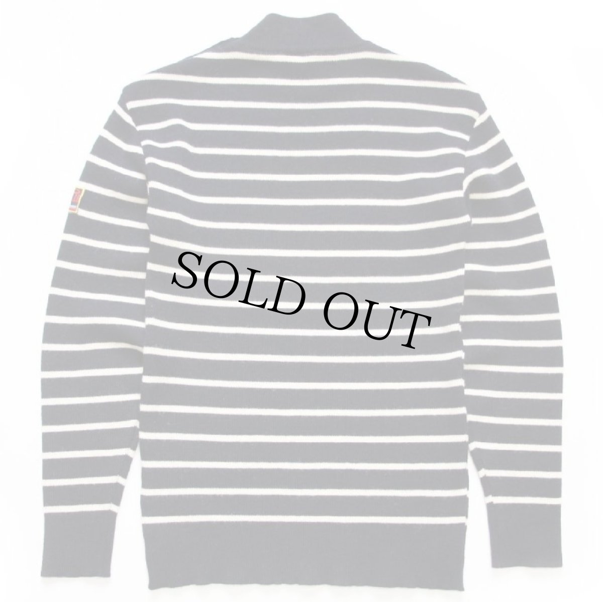 画像2: 70s イタリア製 EVANPull パッチ付き ボーダー モックネック ウールニット マリンセーター ネイビー×ナチュラル L (2)