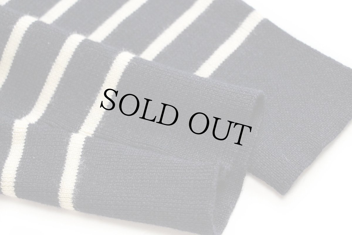 画像6: 70s イタリア製 EVANPull パッチ付き ボーダー モックネック ウールニット マリンセーター ネイビー×ナチュラル L (6)