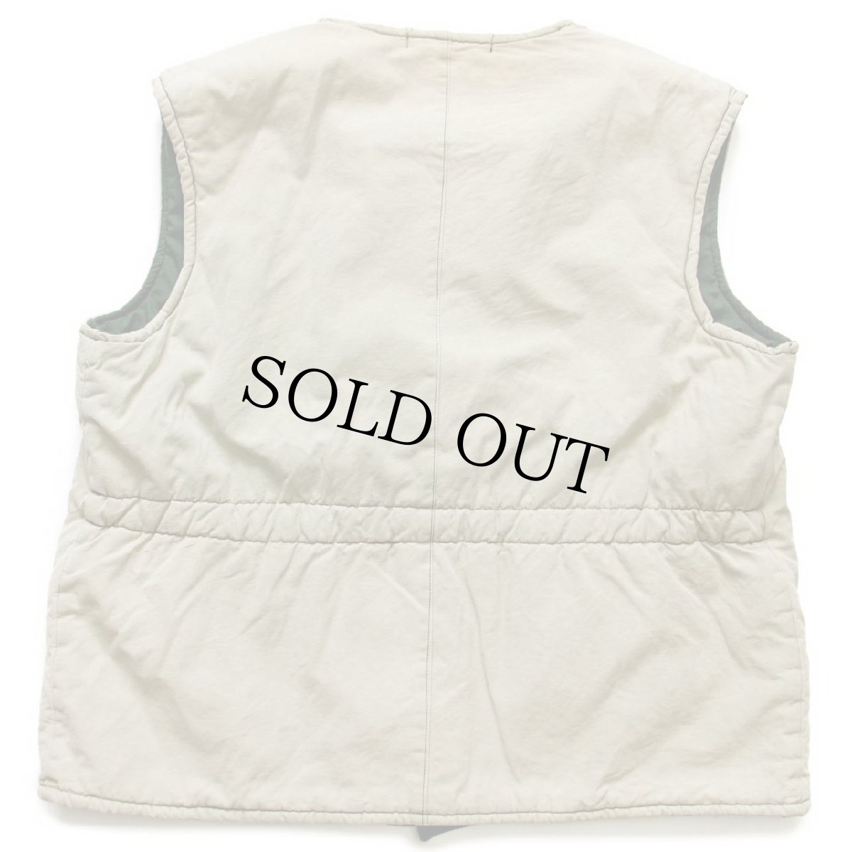 画像2: 60s SZENTENDREI ノーカラー 比翼 中綿入り コットン キャンバス ベスト グリーングレー (2)