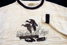画像3: 90s USA製 STJOHN'SBAY カモ刺繍 編み柄 コットンニット セーター ナチュラル L (3)