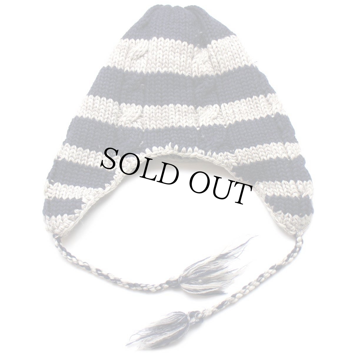 画像4: 00s AMERICAN EAGLEアメリカンイーグル ボーダー ケーブル編み フリースライナー 耳当て付き ウール×アクリル ニットキャップ★ニット帽 (4)