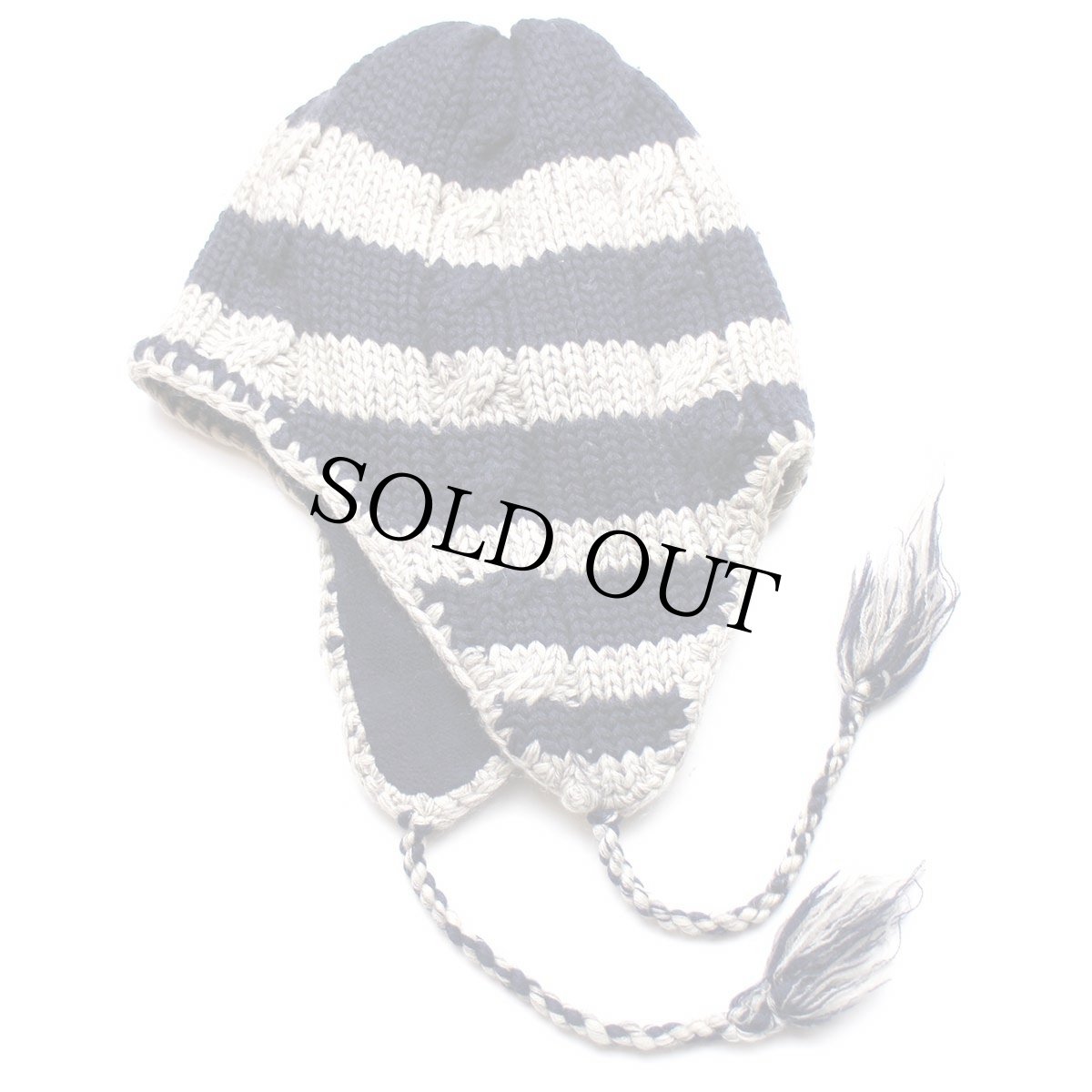 画像2: 00s AMERICAN EAGLEアメリカンイーグル ボーダー ケーブル編み フリースライナー 耳当て付き ウール×アクリル ニットキャップ★ニット帽 (2)