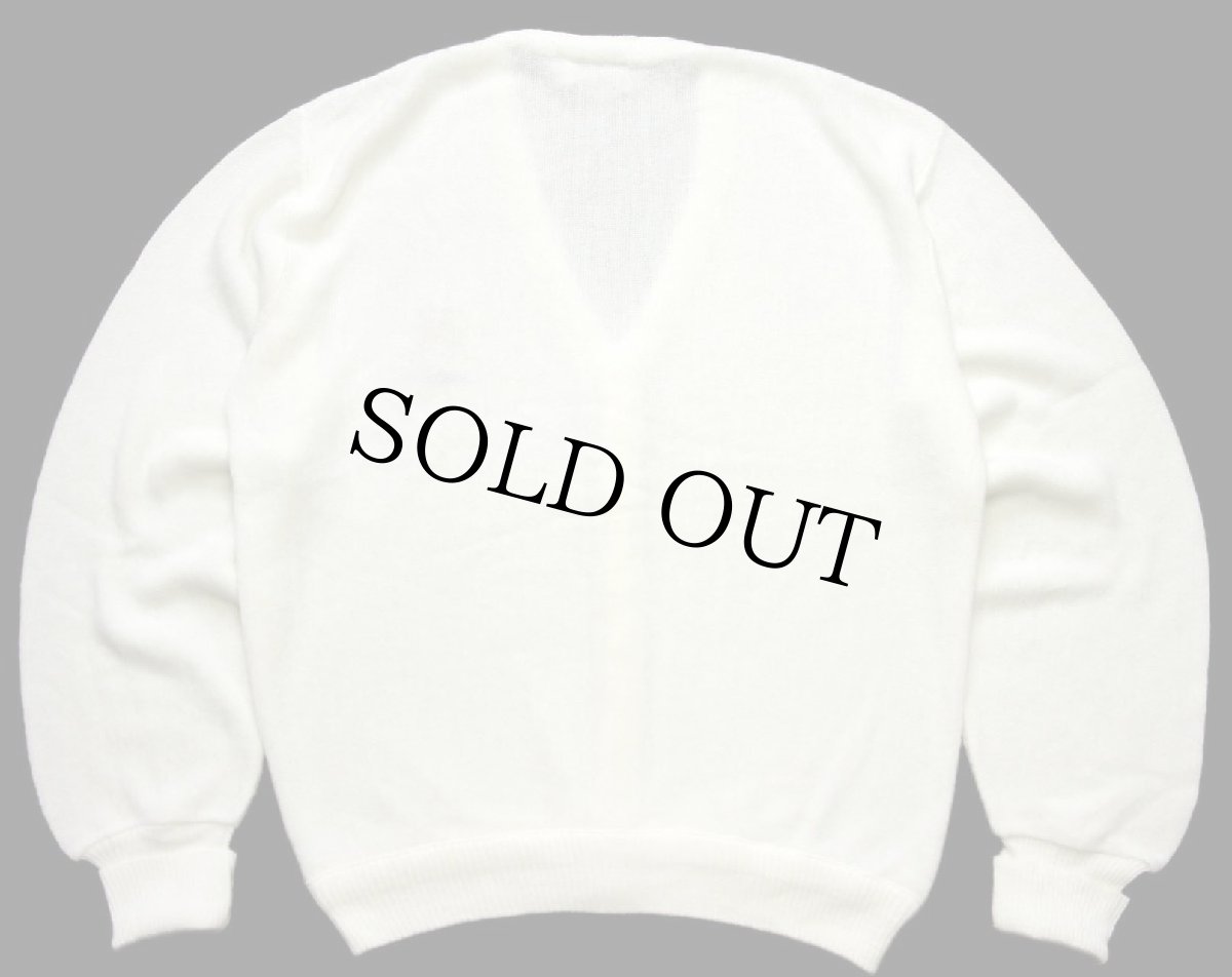 画像2: 90s Amana Woolen Mills IOWA HAWKEYES アメフト 刺繍 パール編み アクリルニット カーディガン 白 L (2)