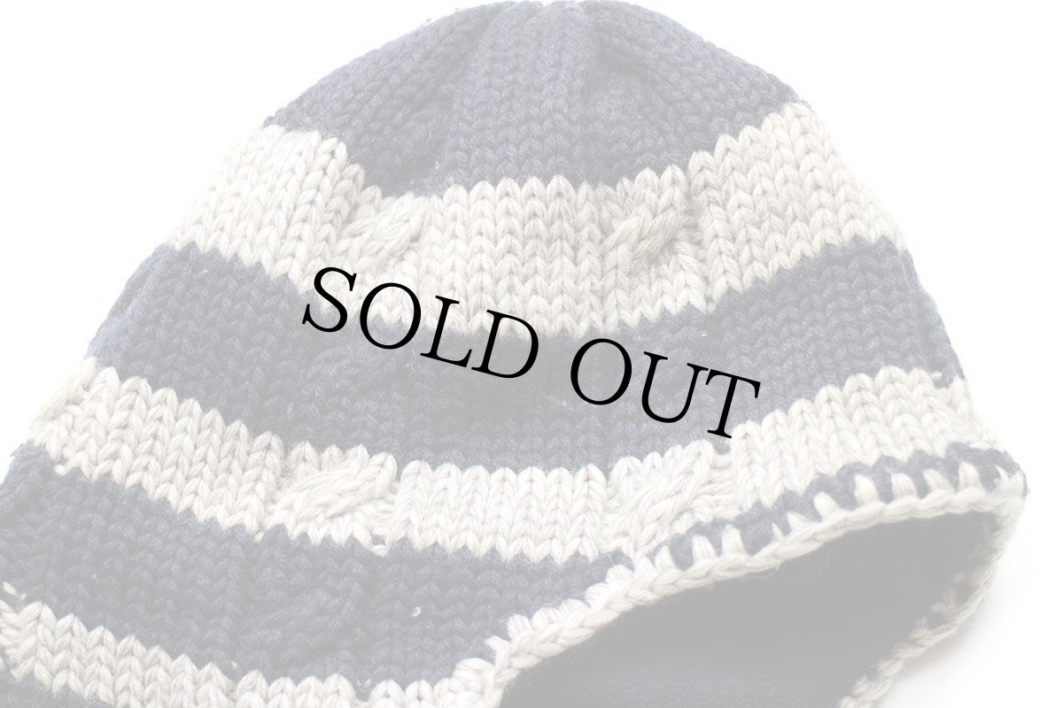 画像5: 00s AMERICAN EAGLEアメリカンイーグル ボーダー ケーブル編み フリースライナー 耳当て付き ウール×アクリル ニットキャップ★ニット帽 (5)