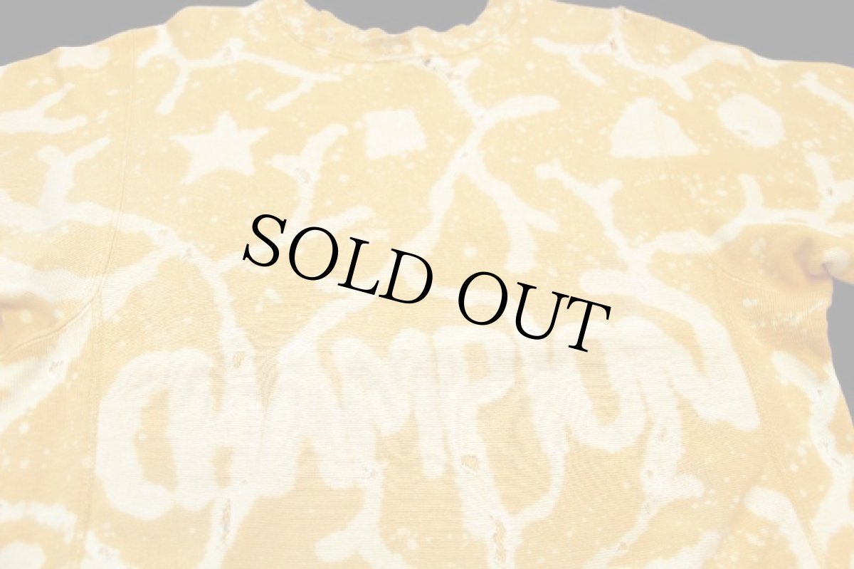 画像3: 80s USA製 Championチャンピオン 目無し ブリーチ&ダメージ加工 リバースウィーブ スウェット 濃黄 M (3)