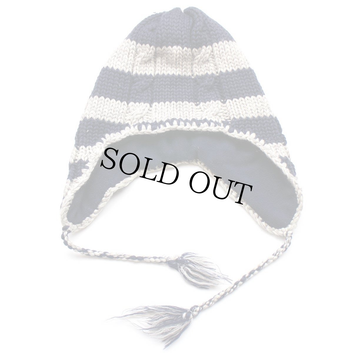 画像3: 00s AMERICAN EAGLEアメリカンイーグル ボーダー ケーブル編み フリースライナー 耳当て付き ウール×アクリル ニットキャップ★ニット帽 (3)