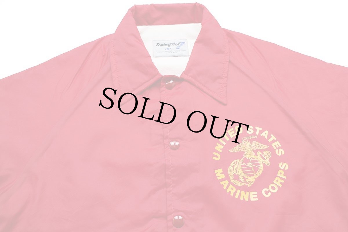 画像3: 80s USA製 Swingster UNITED STATES MARINE CORPS ナイロン コーチジャケット 赤 S (3)