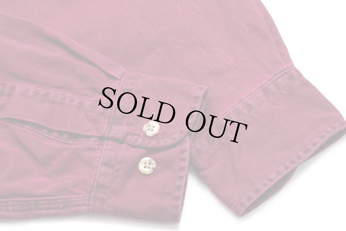 画像6: 80s USA製 carharttカーハート ワンポイント コットンツイル ワークシャツ ワインレッド L (6)