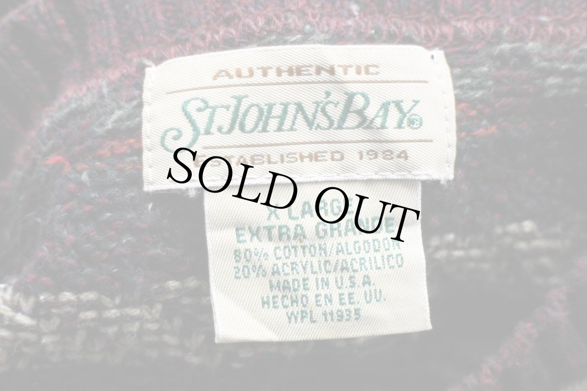 画像4: 90s USA製 STJOHN'SBAY ラグ柄 編み柄 コットン×アクリルニット セーター XL (4)