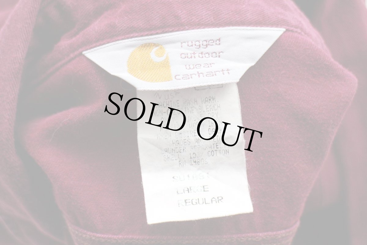 画像4: 80s USA製 carharttカーハート ワンポイント コットンツイル ワークシャツ ワインレッド L (4)