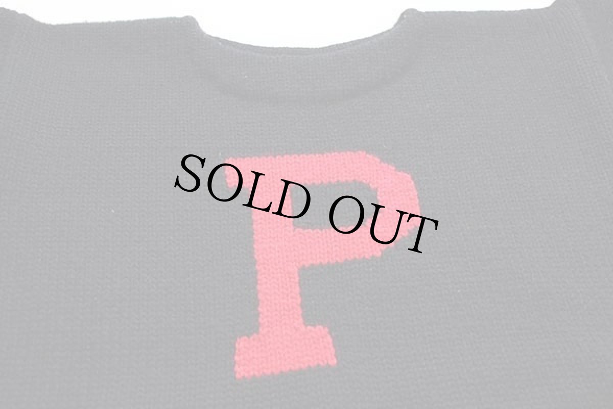 画像3: 60s RECKNIT P ボートネック ローゲージ ウールニット レタードセーター 黒 (3)