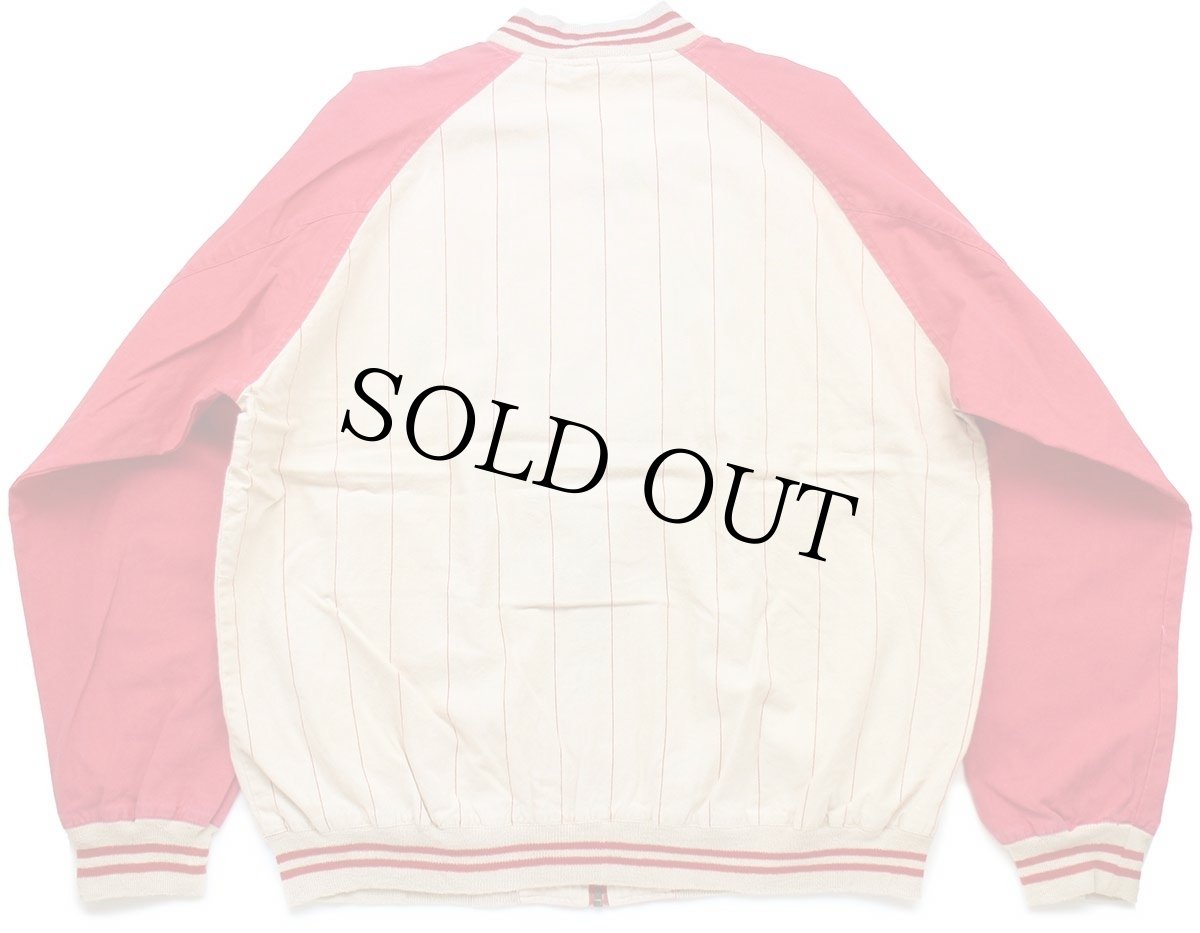 画像2: 90s Championチャンピオン ピンストライプ ツートン コットンジャケット 赤×ベージュ★スタジャン (2)