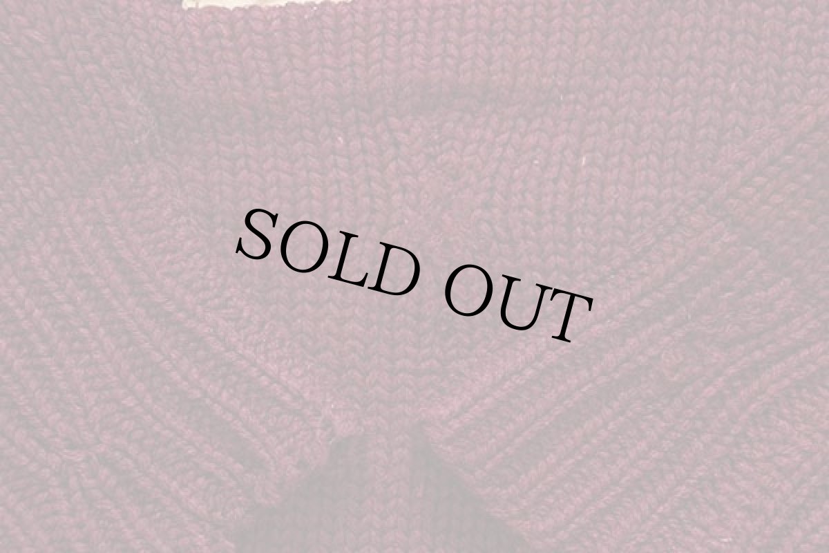 画像7: 40s Stadium 無地 ボートネック ローゲージ ウールニット セーター バーガンディ ボロ (7)