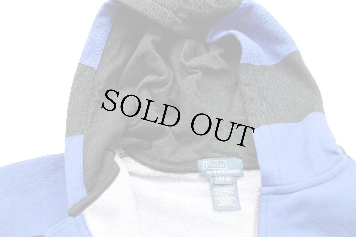 画像5: ポロ ラルフローレン 太ボーダー スウェット ジップパーカー 青×黒 ボーイズL (5)