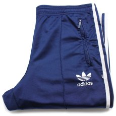 画像1: 90s adidasアディダス トレフォイル ロゴ刺繍 トラックパンツ 紺×白★ジャージ (1)