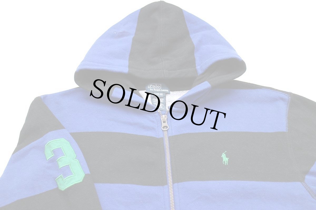 画像3: ポロ ラルフローレン 太ボーダー スウェット ジップパーカー 青×黒 ボーイズL (3)