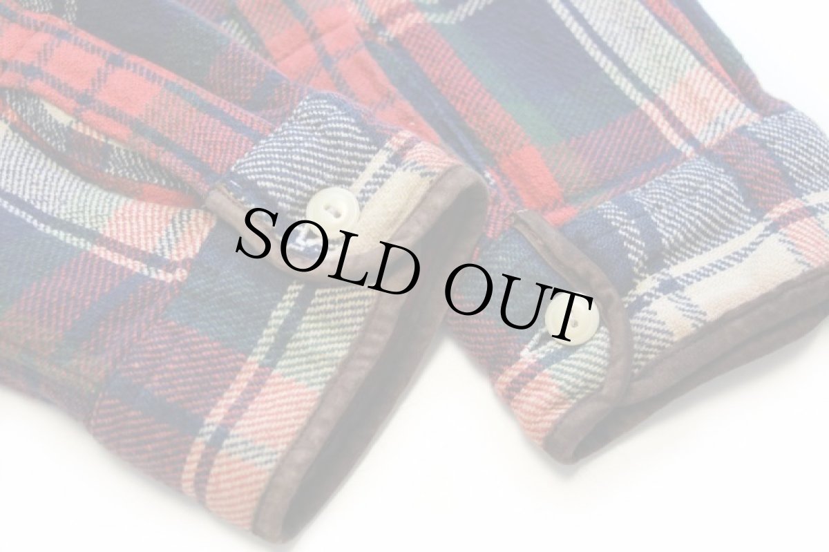 画像7: 00s ポロ ラルフローレン マドラスチェック エルボーパッチ コットン フランネルシャツ ダメージ XL★インド綿 (7)