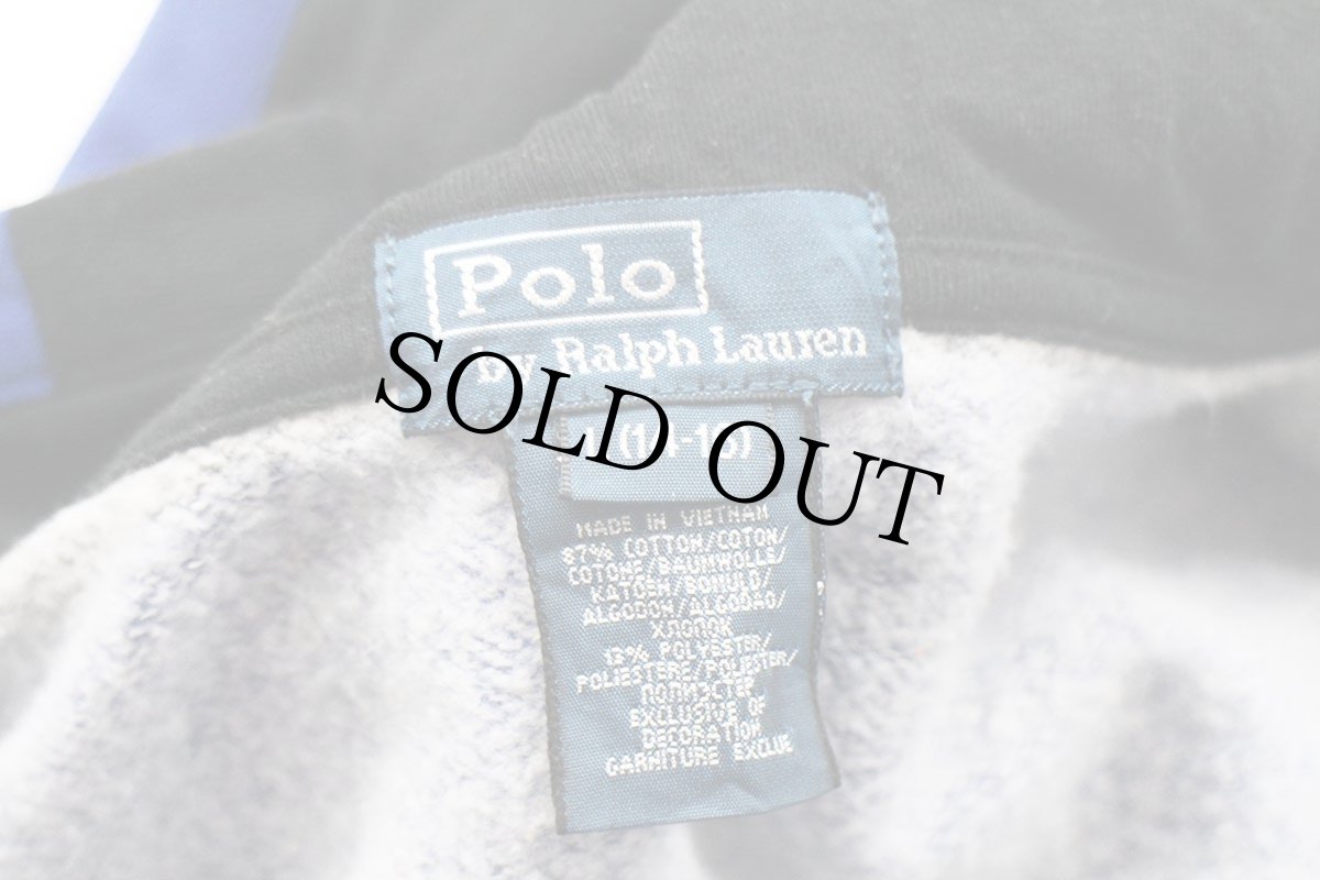 画像4: ポロ ラルフローレン 太ボーダー スウェット ジップパーカー 青×黒 ボーイズL (4)