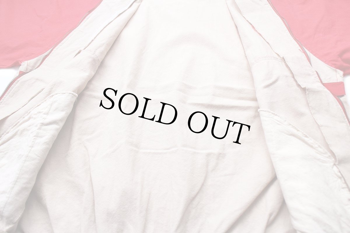 画像4: 90s Championチャンピオン ピンストライプ ツートン コットンジャケット 赤×ベージュ★スタジャン (4)