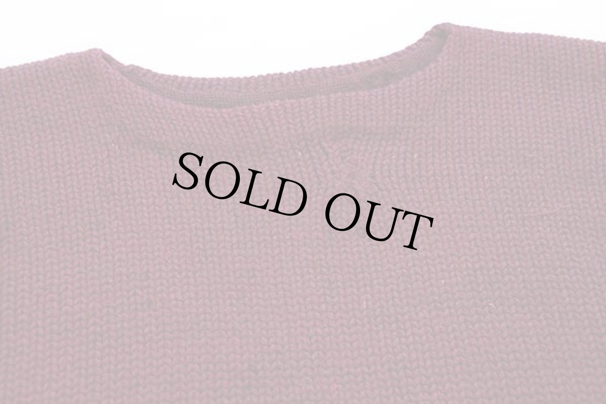 画像3: 40s Stadium 無地 ボートネック ローゲージ ウールニット セーター バーガンディ ボロ (3)