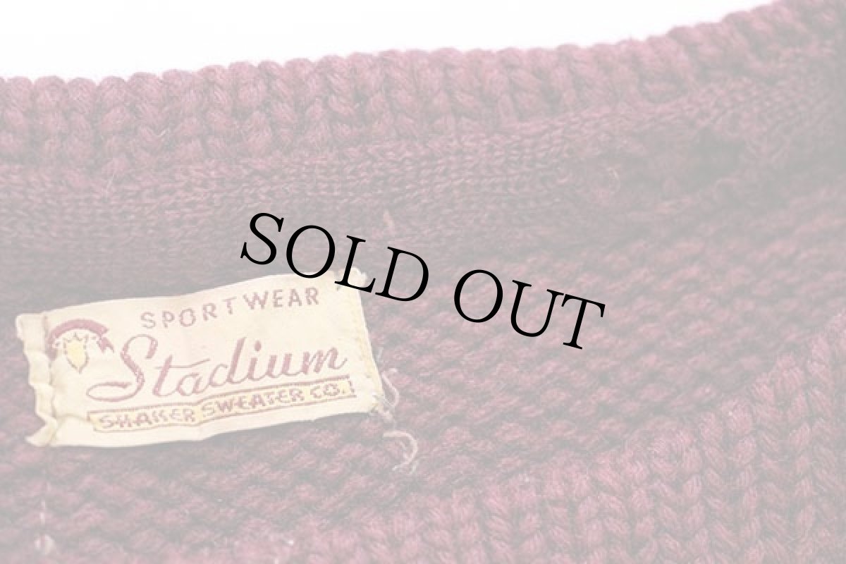 画像4: 40s Stadium 無地 ボートネック ローゲージ ウールニット セーター バーガンディ ボロ (4)