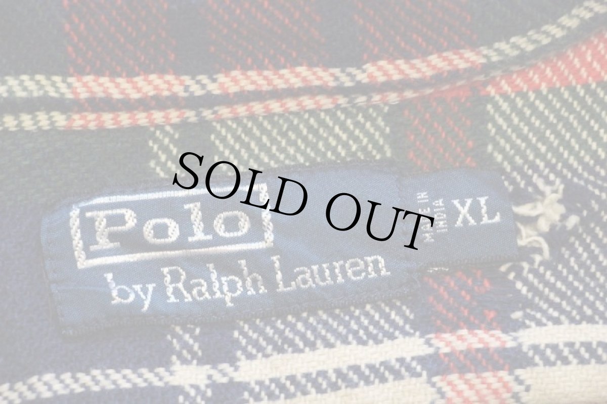 画像4: 00s ポロ ラルフローレン マドラスチェック エルボーパッチ コットン フランネルシャツ ダメージ XL★インド綿 (4)